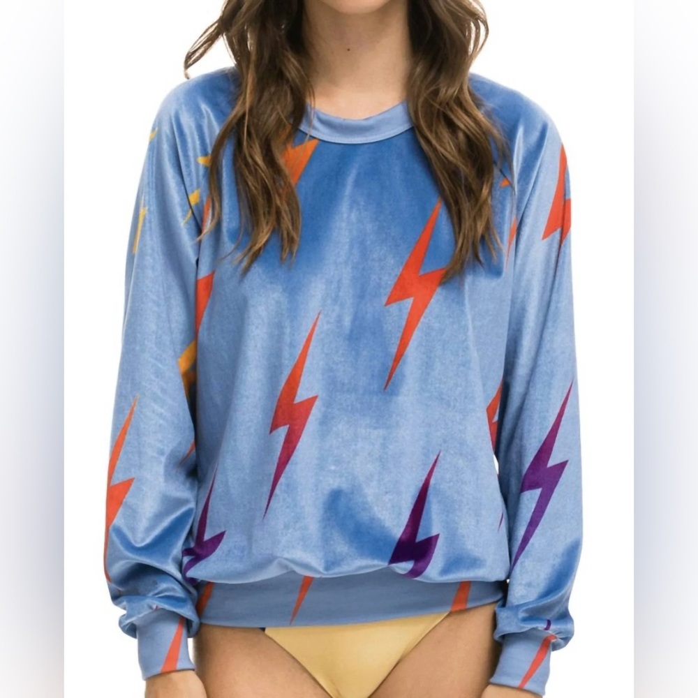 AVIATOR NATION Bolt Velvet Sweatshirt In Blue